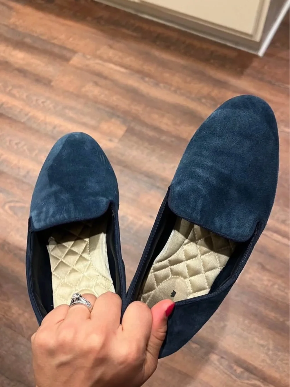 Women’s Birdies Navy Suede Slip-On Loafers